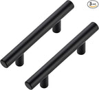 JOY DECOR 3 Pack Cabinet Handles, Black Cabinet Pulls, 3 in Hole Center Kitchen Hardware, Stainless Steel T Bar Handles for Dresser Drawers