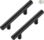JOY DECOR 5 Pack Cabinet Handles, Black Cabinet Pulls, 3 in Hole Center Kitchen Hardware, Stainless Steel T Bar Handles for Dresser Drawers