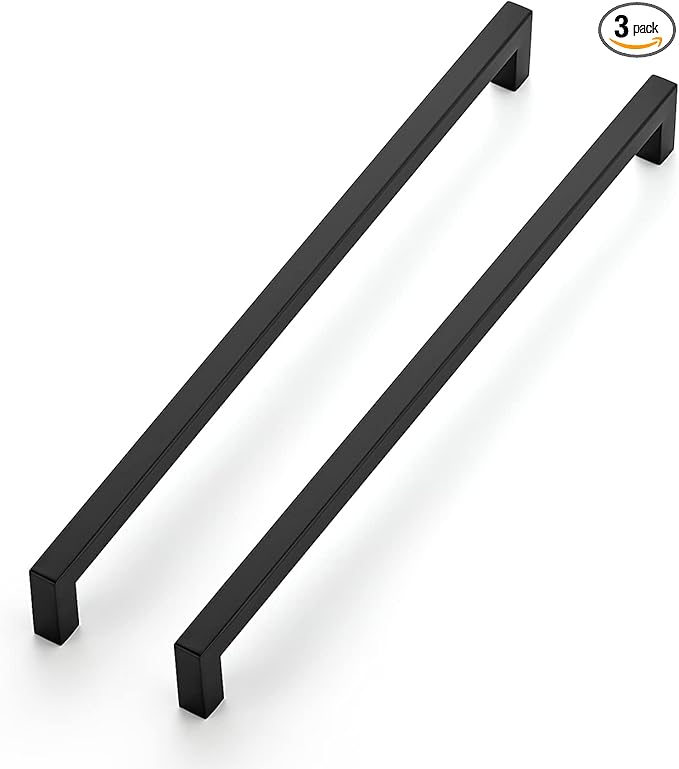 Ravinte 3 Pack 12-3/5 Inch Kitchen Square Cabinet Handles Matte Black Pulls Black Drawer Pulls Kitchen Cabinet Hardware Handles