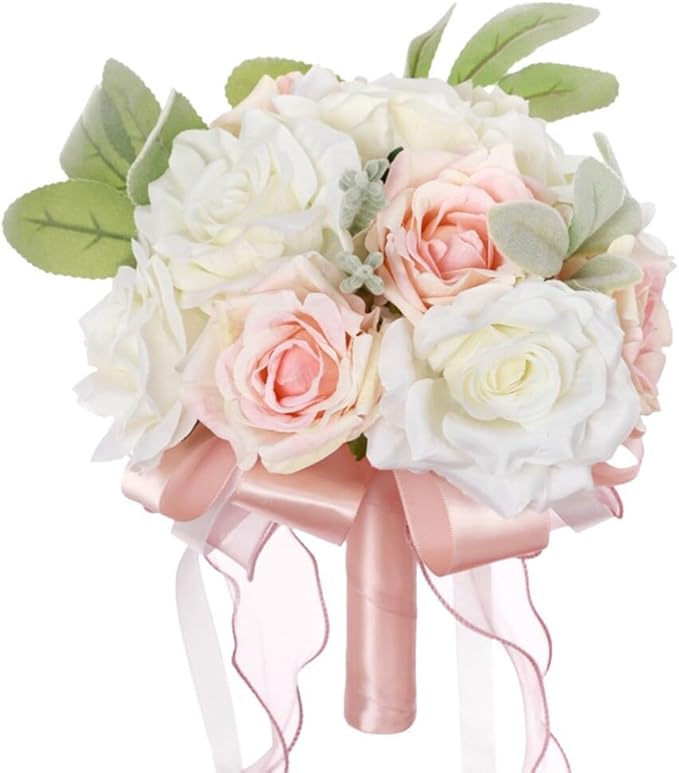 Artificial Rose Wedding Bouquets - Ribbon Decor for Bride & Bridesmaid