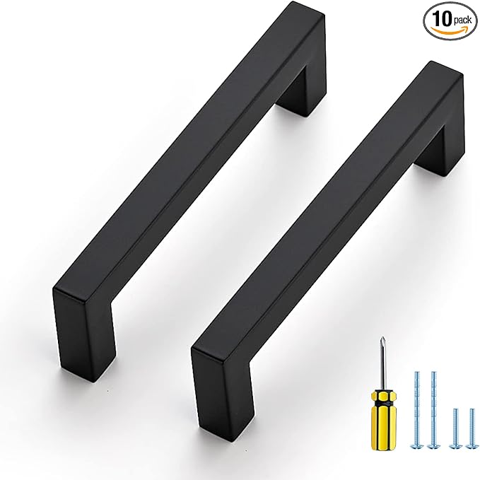 Ravinte 10 Pack Black Cabinet Pulls 4-1/2 Inch Square Kitchen Cabinet Handles Matte Black Kitchen Hardware for Drawer Pulls Drawer Handles Come with Screwdriver