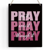 Pink And Black Room Decor Black Bathroom Decor Christian Gifts for Women Pink Desk Gift for Women Home Office Living Room Bedroom Inspirational Pray Over It Wooden Sign Wall Art Decor