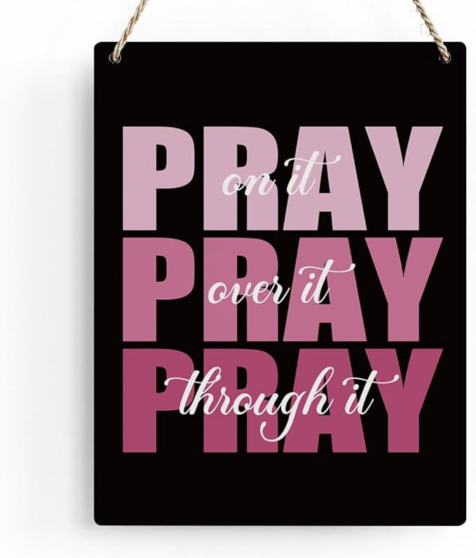 Pink And Black Room Decor Black Bathroom Decor Christian Gifts for Women Pink Desk Gift for Women Home Office Living Room Bedroom Inspirational Pray Over It Wooden Sign Wall Art Decor
