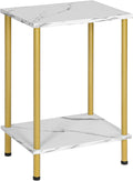 HOOBRO End Table, Small Side Table, Nightstand with 2-Layer Storage Shelves, Sofa Table for Small Spaces, Living Room, Bedroom, Stable Frame, Easy Assembly, Gold and Marble DM09BZ01