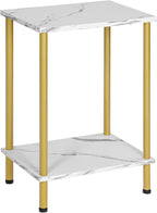 HOOBRO End Table, Small Side Table, Nightstand with 2-Layer Storage Shelves, Sofa Table for Small Spaces, Living Room, Bedroom, Stable Frame, Easy Assembly, Gold and Marble DM09BZ01