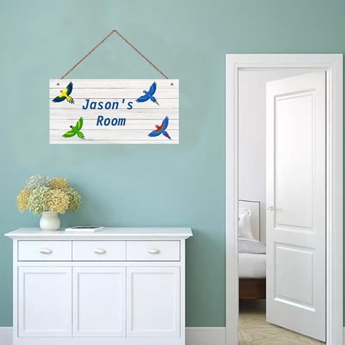 Personalized Sign Cute Bird Room Décor Kids Room Decor, Little Man Cave Wall Art Decor for Nursery, Flying Parrot Nursery Door Decor for Toddler Baby Boys Room