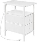 HOOBRO End Table with Charging Station, Narrow Side Table, Nightstand with 2 Non-Woven Drawers, Slim Sofa Side Table, for Small Spaces, Living Room, Bedroom, White WT486UBZ01