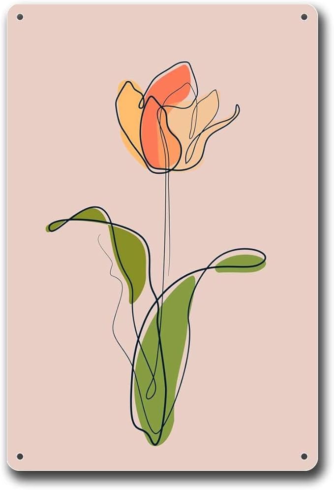 Metal Aluminum Signs Rose Flower Line Art Bedroom and Bathroom Wall Decoration 8x12inch Tin Sign
