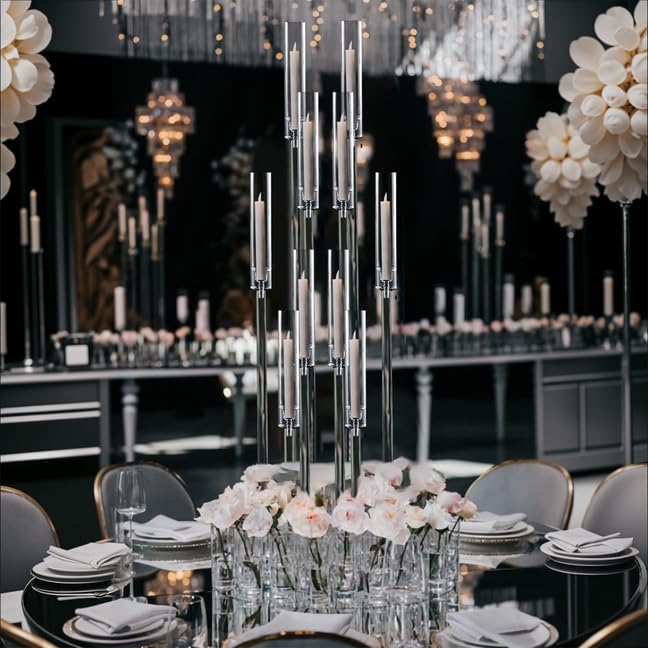 6PCS Clear Candelabra Centerpiece for Wedding,8 Arm Acrylic Candelabra Centerpiece Table 38.5 Tall Floor Candle Holder for Birthday Party Baby Shower Decor candelabros para centros de mesa