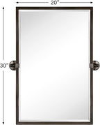 TEHOME Pivot Tilting Bathroom Vanty Mirror Rectangle Oil Rubbed Bronze Metal Framed Beveled Wall Mirror, Overall 23.9 x 30 inches (Mirrror 20 x 30 inches)