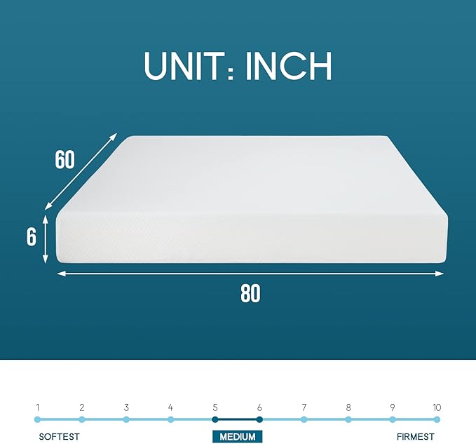 PayLessHere 6 Inch Queen Gel Memory Foam Mattress Fiberglass Free/CertiPUR-US Certified/Bed-in-a-Box/Cool Sleep & Comfy Support