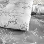 Bedsure King Comforter Set - Grey Bed Set, 3 Pieces Cute Floral Bedding, 1 Soft Reversible Botanical Flowers Comforter and 2 Pillow Shams