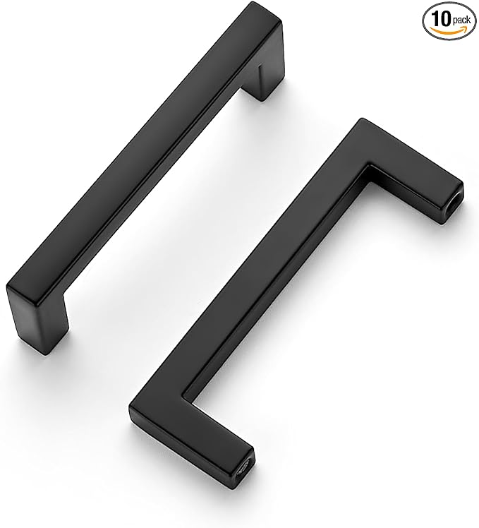 Ravinte 10 Pack Solid Kitchen Cabinet Handles Matte Black Cabinet Pulls Slim Drawer Pulls with 3 Inch Hole Center Square Bar Kitchen Cupboard Hardware