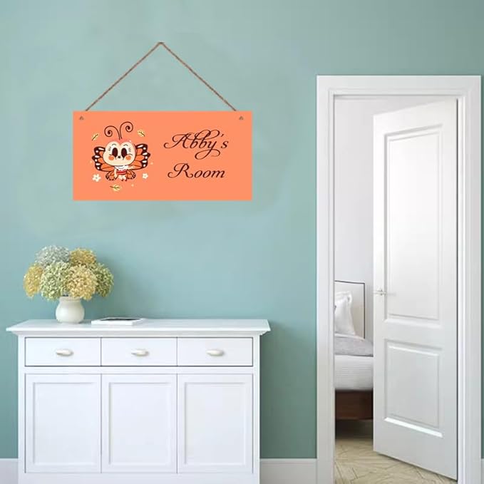Personalized Signs Cute Butterfly Sign For Kids Room Custom Name Door Wall Art Decor Little Man Cave Floral Nursery Cartton Art Plate For Boys Room Girls Bedroom