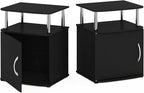 Furinno Jaya End Side Sofa Table/Nightstand with Door, 2-Pack, Americano/Chrome