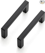 Ravinte 15 Pack Matte Black Cabinet Pulls, 2-1/2 Inch (64mm) Hole Center Slim Kitchen Handles, Square Drawer Pulls for Cabinets & Cupboards, Hardware