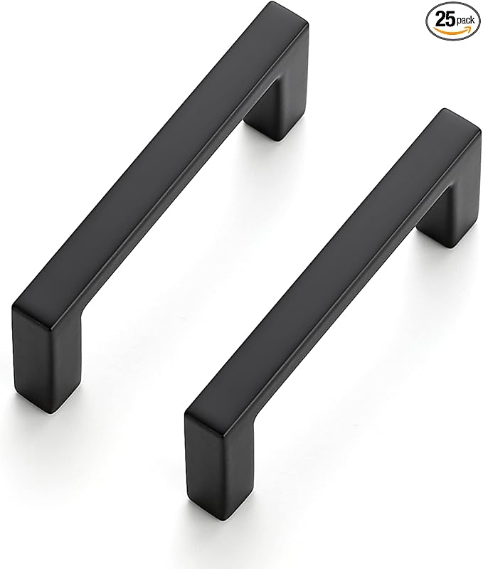 Ravinte 25 Pack Matte Black Cabinet Pulls, 2-1/2 Inch (64mm) Hole Center Slim Kitchen Handles, Square Drawer Pulls for Cabinets & Cupboards, Hardware