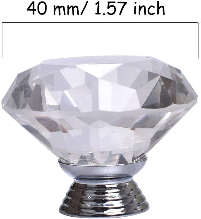 Joyhey 4 Pack 40 mm Diamond Shaped Glass Crystal Knobs with 3 Size Screws for Cabinet, Drawer, Cupboard, Dresser