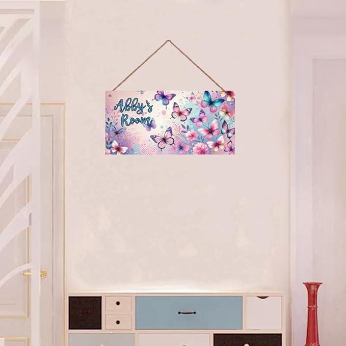 Personalized Name's Pretty Colorful Butterflies Nursery Kid's Children's Girls Bedroom Door Sign Wood Plaque Sign Butterfly Wall Decor Wall Art Decor Decorative Plate