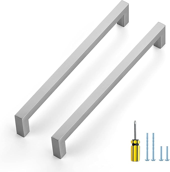 Ravinte 3 Pack Brushed Nickel Kitchen Cabinet Handles 8-4/5 Inch Cabinet Pulls Square Kitchen Hardware for Cabinet Drawer Pulls Drawer Handles Come with Screwdriver