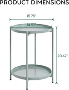 HollyHOME 2-Tier Round Side Table, Outdoor Small Folding Accent Stand with Removable Tray, Anti-Rust Metal Asional Table for Balcony Patio Living Room, Nightstand for Bedroom(Cyan Blue)
