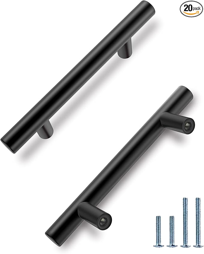 HBL' 20 Pack | 3-3/4 Inch Center to Center Matte Black Cabinet Pulls Kitchen Cabinet Handles,Made of Stainless Steel,Ideal for Cabinet,Drawer,Cupboard and Wardrobe.