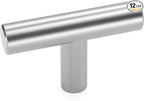 LONTAN Cabinet Knobs Brushed Nickel Bathroom Dresser Knobs - LS201BSS Euro Kitchen Cabinet T Bar Drawer Pulls Round Hardware for Drawer, Single Hole, Pack of 12