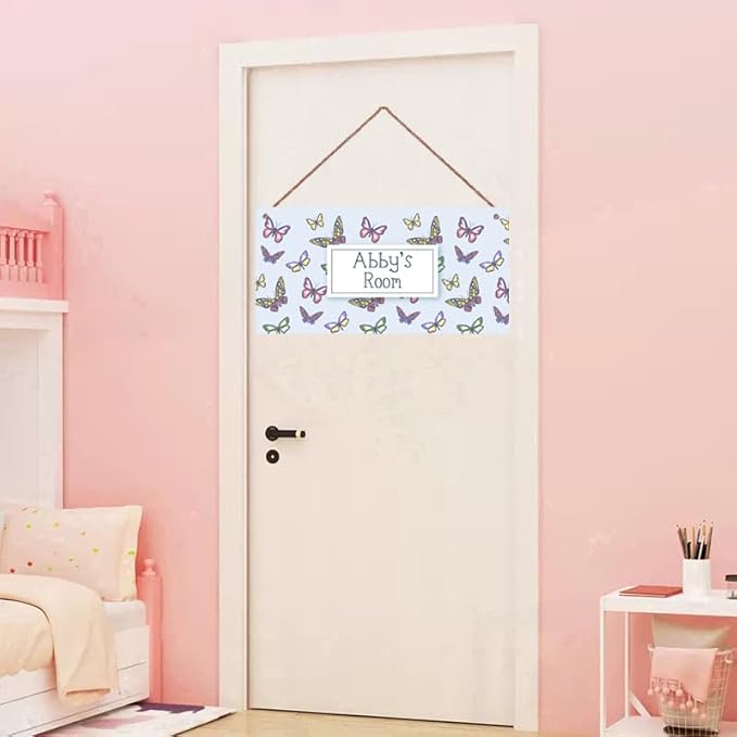 Personalized Sign Colorful Butterfly Wall Art Decor For Kids Room Custom Name Cartoon Door Décor For Little Man Cave,Lovely Nursery Art Plate For Girls Bedroom Boys Room