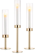 Nuptio Gold Candlestick Holder Tall Hurricane Candle Holder Set of 3 Taper Candle Holders Candle Stand Glass Cover Candlesticks Holders Table Centerpiece for Wedding Party Birthday Christmas Decor
