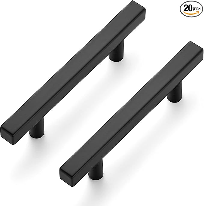 Ravinte Black Cabinet Handles 20 Pack 3-3/4 inch Matte Black Square Cabinet Pulls Kitchen Hardware 6 inch Overall Length Kitchen Drawer Pulls