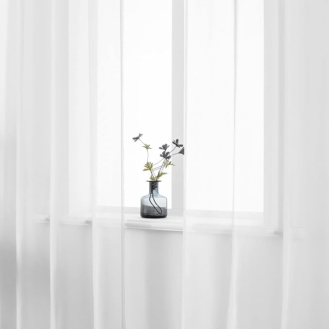 DUALIFE White Voile Sheer Curtains Grommet,Look Semi Sheer Windows Panels,Elegant Solid Color Touch Soft Drapes, 52X120 Inch for Living Room Bedroom,Set of 2 Panels