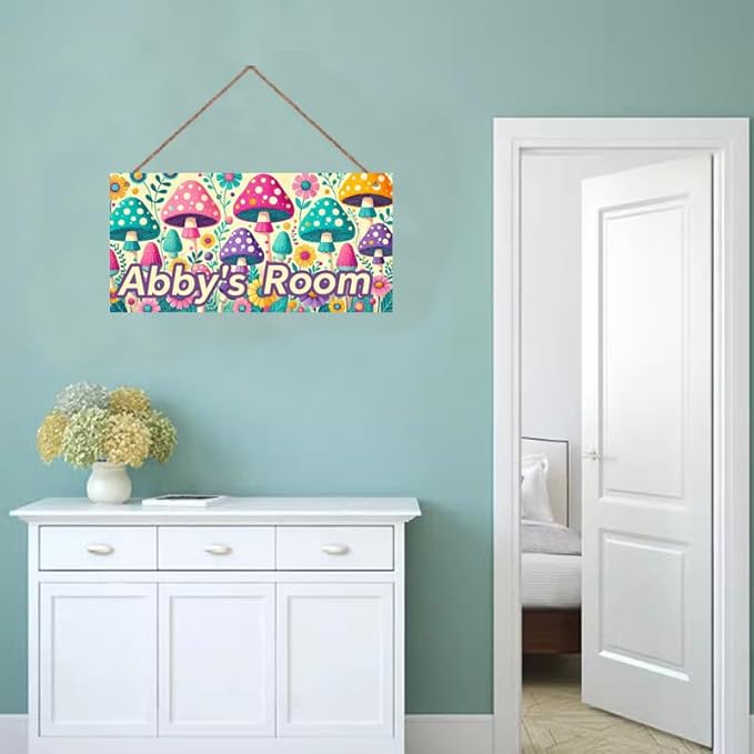 Personalized Mushroom Sign For Girls Bedroom Kids Nursery Door Wall Decor Custom Name Art Wooden Plaque For Home Kitchen Garden Yard Wall Club Front Door Decor