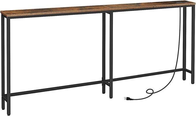 HOOBRO 70.9" Narrow Console Table with Charging Station, 5.9" Sofa Table with 2 Power Outlets and USB Ports, Long Entryway Tables Behind Couch Table, for Hallway, Living Room, Rustic Brown BF185UXG01