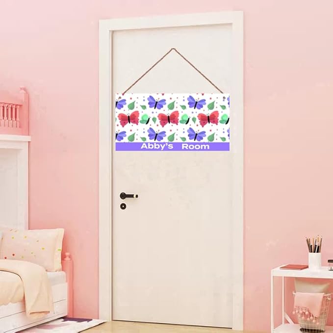 Personalized Sign Cute Butterfly Sign For Kids Room Nursery Door Decor For Girls Room,Custom Name Wall Art Decor Decorative Plate for Boys Bedroom Little Man Cave