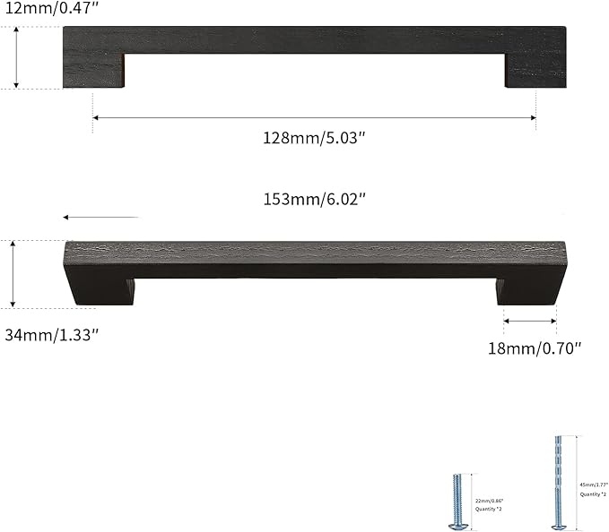 Black Square 5 in 6 pcs Wooden Drawer Pulls Handle pulls for cabinets Kitchen Cabinet Drawer pulls Cabinet Door Pull