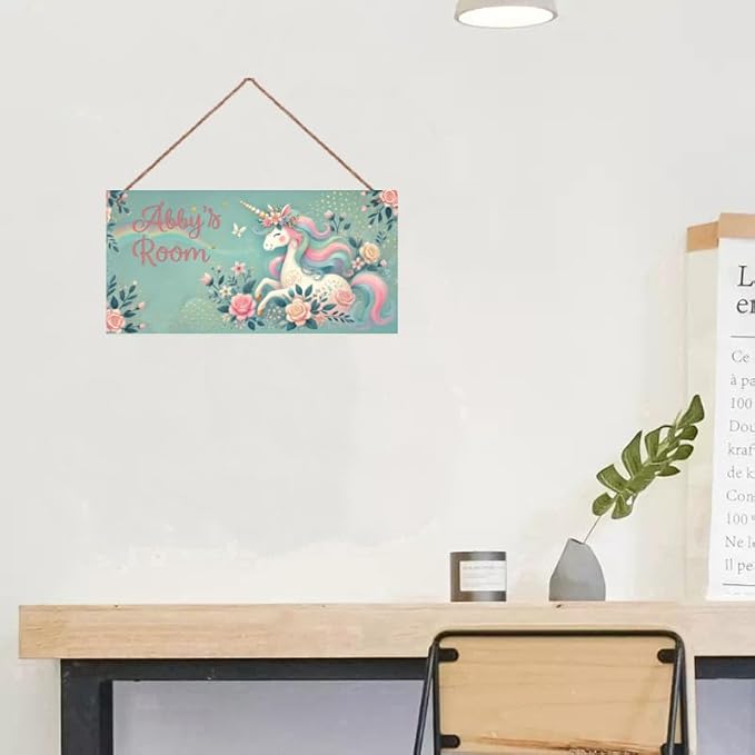 Personalized Signs Magic Rainbow Unicorn Sign Vintage Retro Wall Art Decoration Exquisite Decorative Signs Custom Name for Kids Room Wall Art Decor Nursery Decor For Kids Bedroom