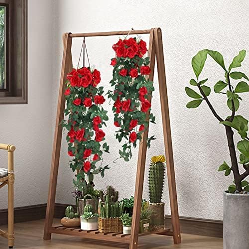 RECUTMS Hanging Rose Flowers Artificial Vine PlantsFlower Garland for Home Room Garden Wedding Indoor Outdoor Decoration (Red)