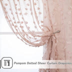 MYSKY HOME Pom Pom Pink Sheer Curtains for Bedroom Girls Room Dusty Rose Curtains 72 Inches Long for Nursery Kids Light Filtering Boho Window Drapes, Rod Pocket, 38" Wide, 2 Panels