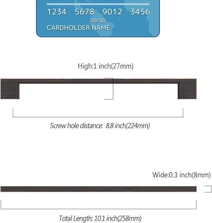 Oil Rubbed Bronze Cabinet Pulls - 10 Pack, 8.8 Inch Cabinet Handles - Bronze Dresser & Kitchen Pulls