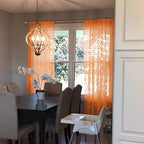 MYSKY HOME Orange Sheer Short Curtains with Pom Pom for Small Windows Bedroom Nursery Kids Girls Room Curtains Cafe Kitchen Light Filtering Boho Drapes, Rod Pocket,38 x 45 Inches, 2 Panels
