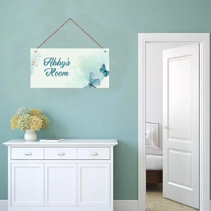 Personalized Sign Butterfly Sign Wall Art Décor For Kids Room Custom Name Door Art Décor For Little Man Cave, Floral Nursery Art Plate For Girls Room Boys Bedroom