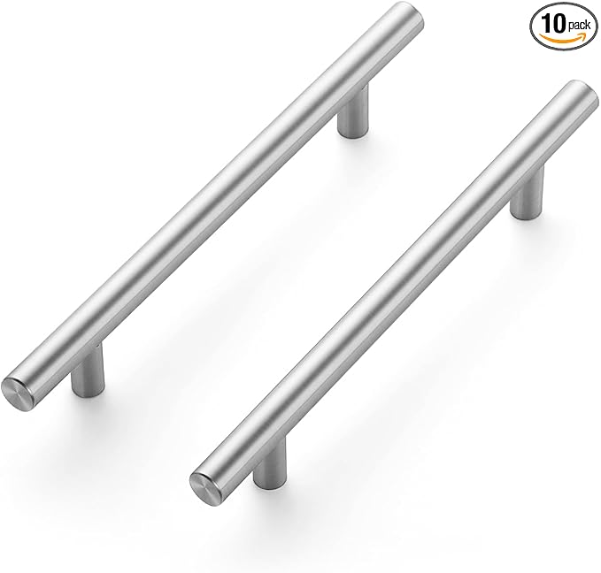 JOY DECOR 10 Pack 7.38 Inch Cabinet Pulls Kitchen Cabinet Handles with 5 Inch Hole Center Brushed Nickel Cabinet Hardware Stainless Steel Kitchen Drawer Pulls for Cabinets Cupboard, 128mm Hole Centers