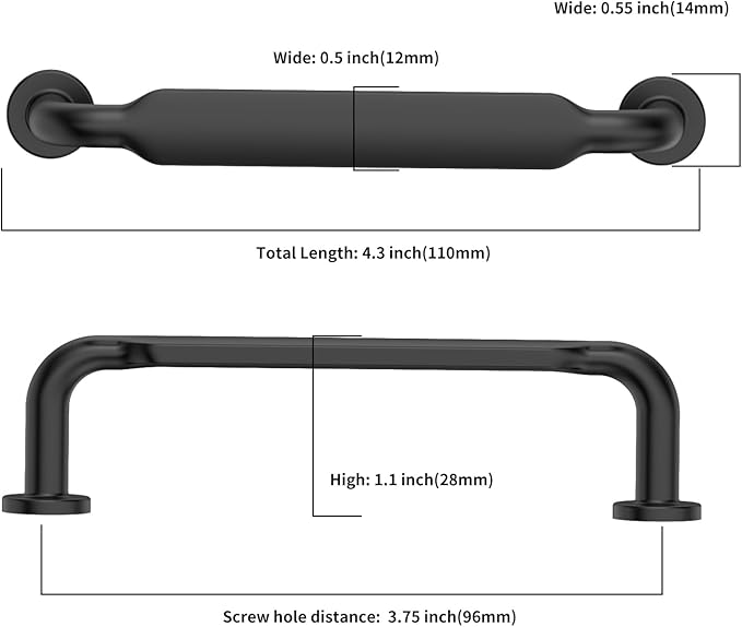 Asidrama 10 Pack 3.75 Inch(96mm) Matte Black Kitchen Cabinet Handles, Cabinet Pulls Kitchen Cabinet Hardware for Cupboard Drawer Pulls
