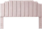 24KF Pink Velvet Tufted King Upholstered Headboard, Modern Vertical Channel Design California King Headboard with Stepped Silhouette Top Edge, Pink
