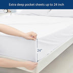 Moonsea Extra Deep Pocket Air Mattress White Sheets Twin Size - 3Pcs Side Storage Pocket Fitted Sheet & Pillowcase Twin Deep Pocket Sheet Sets Easily Fits for Kids 16in to 24in Pillow Top Air Bed
