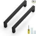 Ravinte 10 Pack Square Cabinet Pulls 6-1/4 Inch Black Kitchen Cabinet Handles Matte Black Kitchen Hardware for Drawer Pulls Drawer Handles Come with Screwdriver