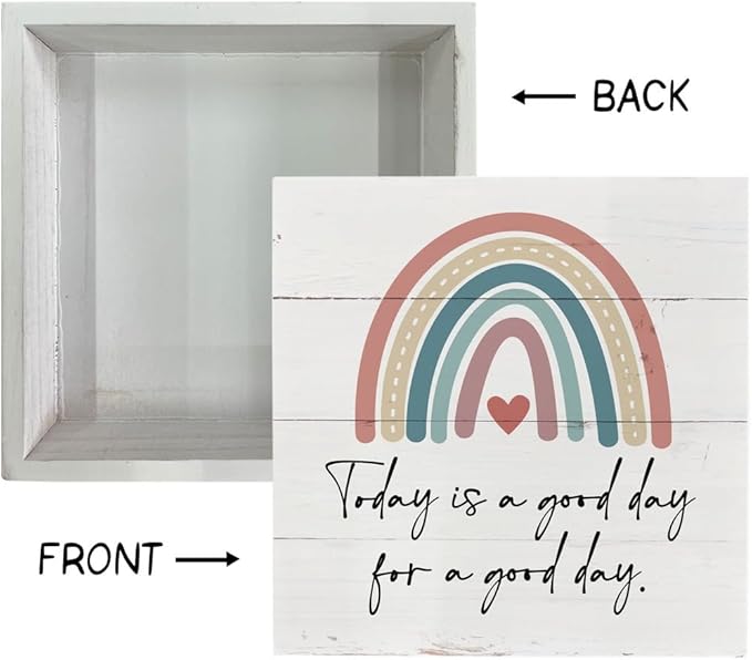 Inspirational Wood Signs, Wooden Box Sign Desk Decor, Positive Thinking Sign, Office Decor, Freestanding Decoration for Home Farmhouse, Housewarming Gift, Today is a Good Day for a Good Day