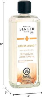 Maison Berger Sparkling Zest Fragrance Refill – 1 Liter (33.8 Fluid Ounces) Lampe Berger Oil for Home Diffuser, Air Freshener Citrus Grapefruit Scent, 160 Hours Aroma, Essential Oil
