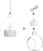 Sziqiqi Hanging Glass Globes Orbs Tea Light Candle Holders with Flameless LED Tealight for Wedding Ornaments, Wedding Birthday Christmas Party Centerpiece Accessory 2.36inch 20pcs +4 Extra