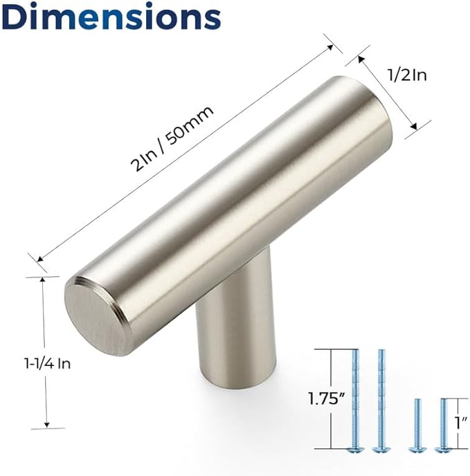 JOY DECOR 3 Pack Cabinet Knobs, Brushed Nickel Cabinet Handles, 2in Kitchen Cabient Knobs, Single Hole Drawer Knobs for Dresser Drawers